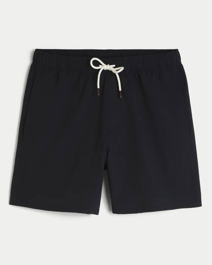 Mid-Thigh Seersucker Swim Trunks