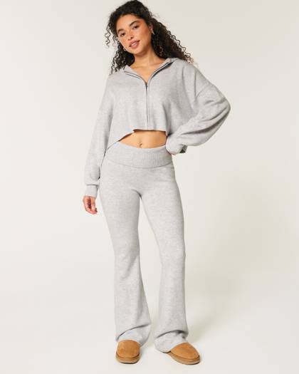 Gilly Hicks Sweater-Knit Foldover Waist Flare Pants