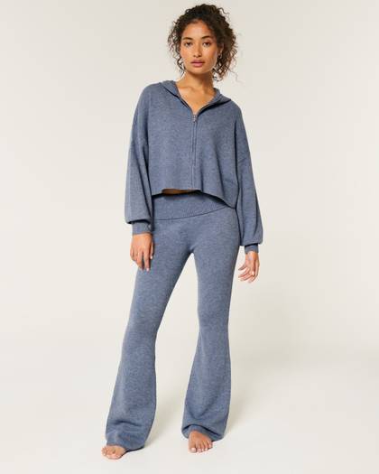 Gilly Hicks Sweater-Knit Foldover Waist Flare Pants