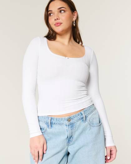 Pointelle Seamless Fabric Scoop Top