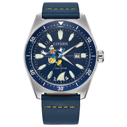 Disney's 100th Anniversary Donald Duck Men's Eco-Drive Blue Leather Strap Watch By Citizen - AW1790-05W