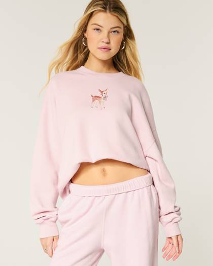 Oversized Deer Graphic Crew Sweatshirt