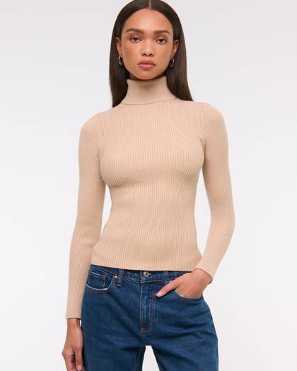 LuxeLoft Lurex Slim Ribbed Turtleneck Top