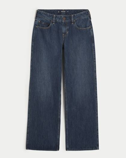 Low-Rise Dark Wash Baggy Jeans