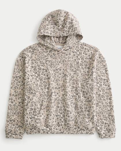 Boxy Leopard Print Hoodie