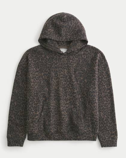 Boxy Leopard Print Hoodie