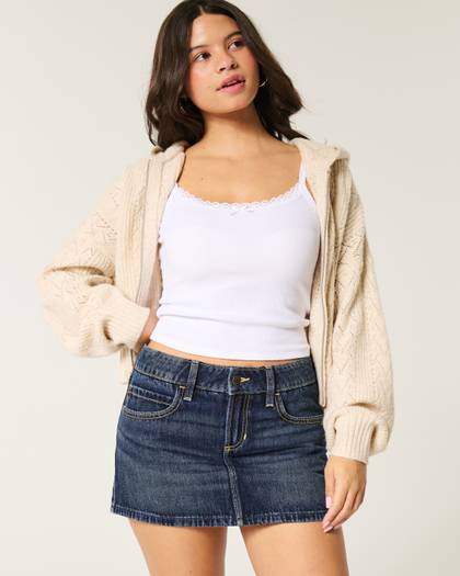 Low-Rise Denim Mini Skort