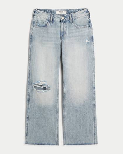 Low-Rise Ripped Light Wash Baggy Jeans