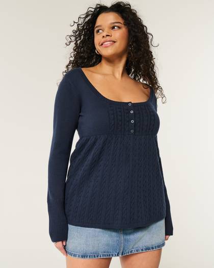 Long-Sleeve Babydoll Sweater