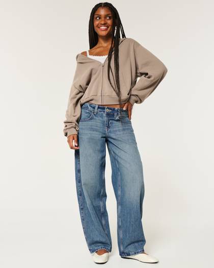 Low-Rise Medium Wash Tapered Baggy Jeans