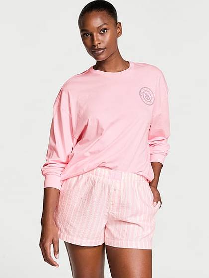 Flannel Long-Sleeve Short Tee-Jama Set