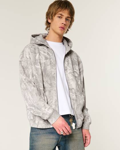 Boxy Camo Zip-Up Hoodie
