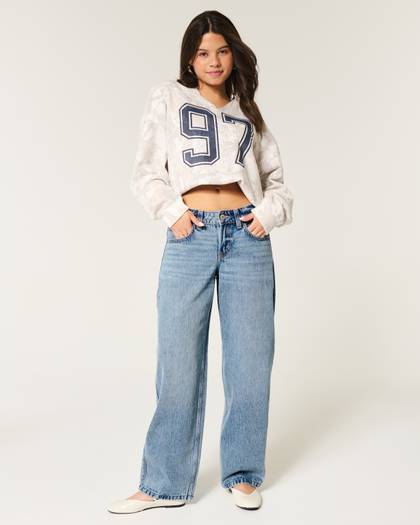 Low-Rise Medium Wash Tapered Baggy Jeans