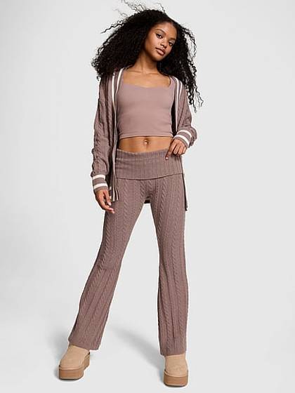 Collegiate Cable-Knit PINK Foldover Flare™ Pants