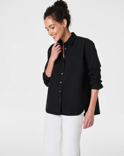 SPANX® Poplin Oversized Button-Down - Classic Black