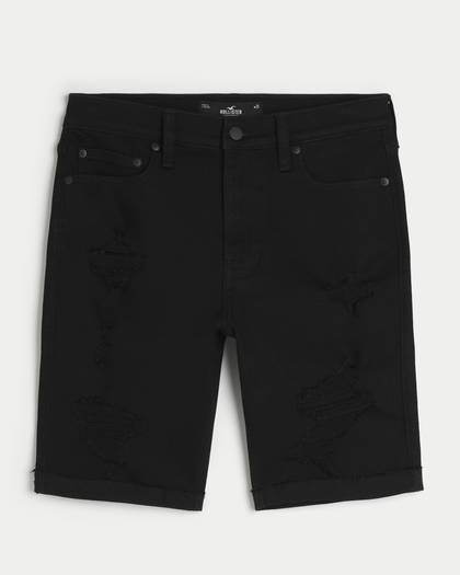 Ripped Black Denim Shorts 9"