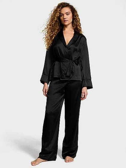 Victoria's Secret Dream Satin Wrap Top Long Pajama Set
