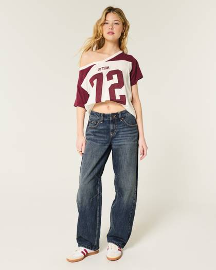 Low Rise Dark Wash Barrel Jeans
