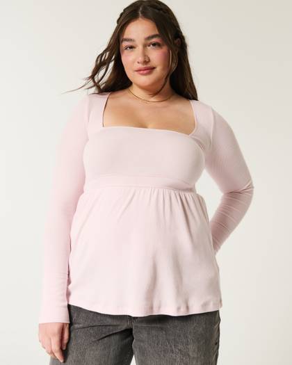 Easy Long-Sleeve Square-Neck Babydoll Top