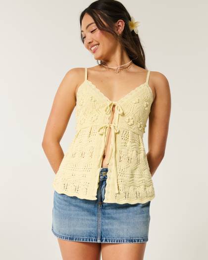 Crochet-Style Tie-Front Sweater Tank