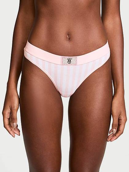Logo Cotton Shine Patch Thong Panty