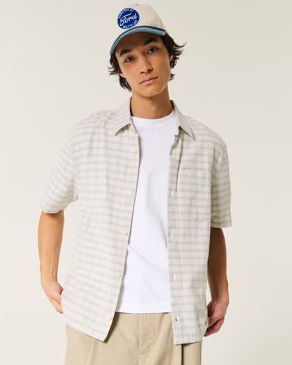 Boxy Short-Sleeve Plaid Shirt
