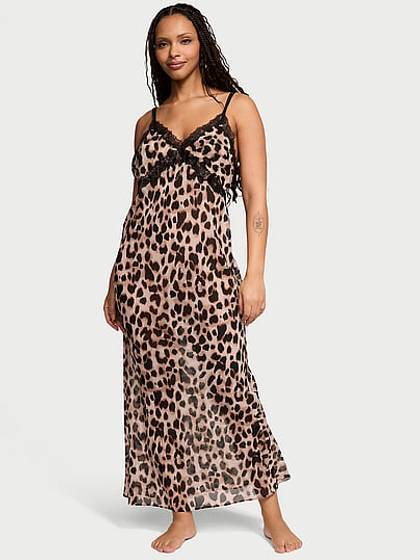 Leopard Chiffon Long Slip Dress