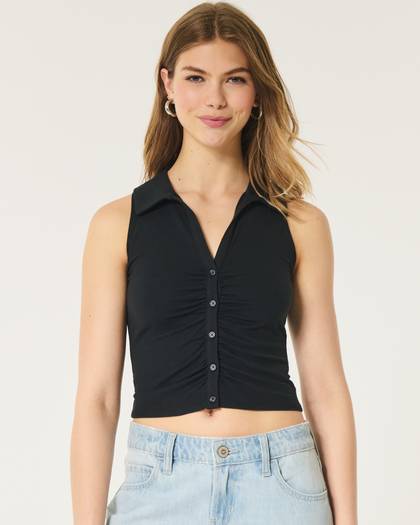 Ruched Sleeveless Polo