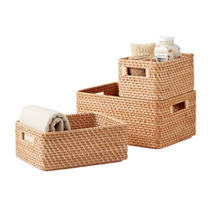 The Container Store&reg; Small Ori Rattan Bin w/ Handles Black