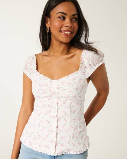 Ruffle Trim Poplin Blouse