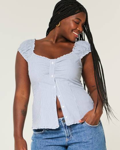 Ruffle Trim Poplin Blouse
