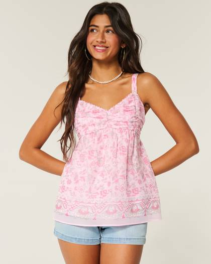 Easy Ruched Chiffon Babydoll Top