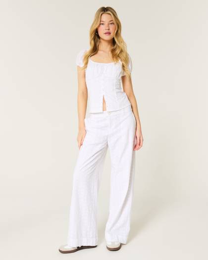 Hollister Livvy Eyelet Low-Rise Wide-Leg Pants