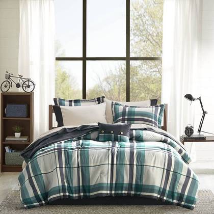 Intelligent Design Roger Plaid Comforter Set with Bed Sheets and Throw Pillow