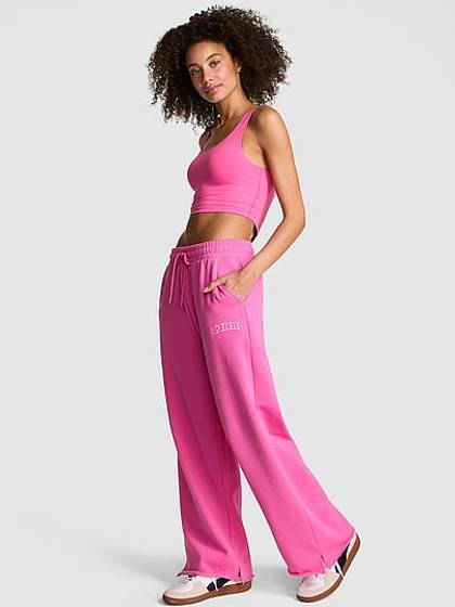 Ivy Fleece Wide-Leg Split-Hem Sweatpants