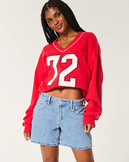 Low-Rise Medium Wash Baggy Denim Shorts 5"