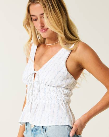 Linen-Blend Peplum Top