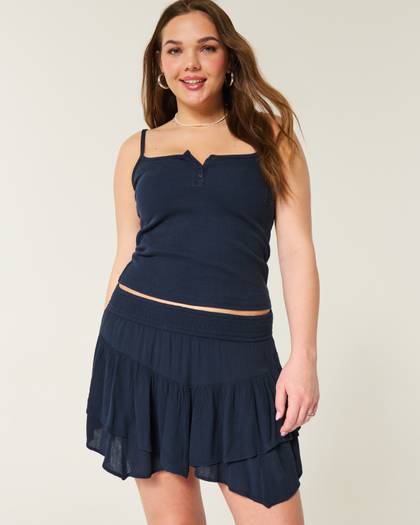 Asymmetrical Hem Tiered Mini Skort