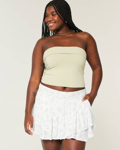Asymmetrical Hem Tiered Mini Skort