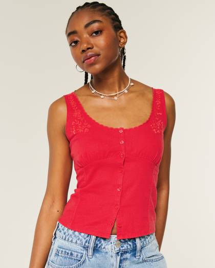 Linen Blend Button-Through Top