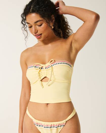 Strapless Embroidered Tankini