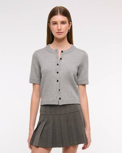 Short-Sleeve Crew Cardigan