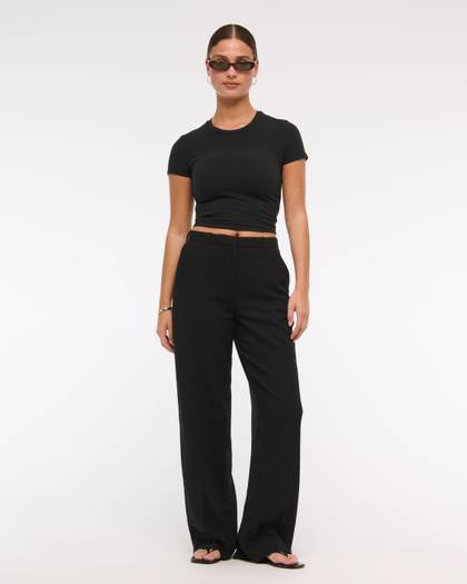 Curve Love Tailored Linen-Blend Wide Leg Pant