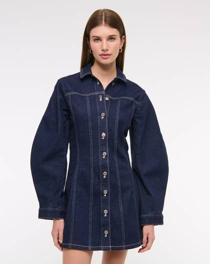 Barrel Sleeve Denim Shirt Dress