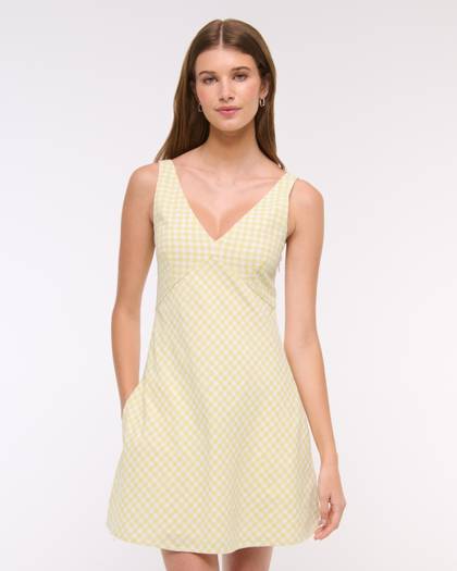 V-Neck Linen-Blend Mini Dress