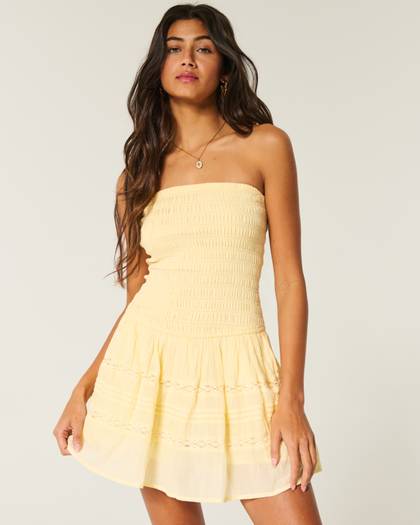 Strapless Smocked Bodice Mini Dress