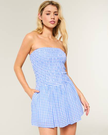 Strapless Smocked Bodice Mini Dress