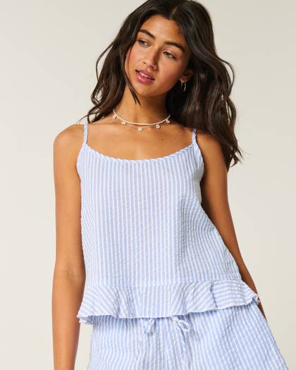 Ruffle Seersucker Sleep Tank