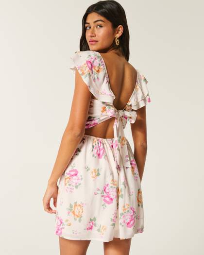 Flutter Sleeve V-Waist Mini Dress