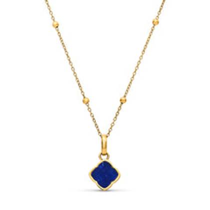 Blue Lace Agate Clover Pendant Necklace (Gold)